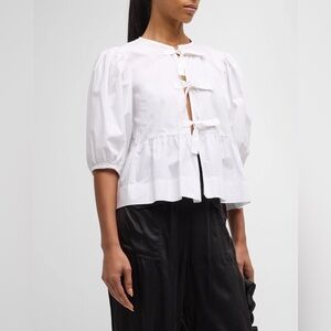 GANNI ORGANIC COTTON FRONT TIE BLOUSE